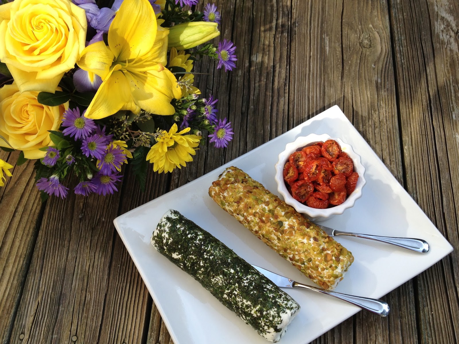 Herb Crusted Goat Cheese with Roasted Tomato Crostini Swirl of Cinnamon
