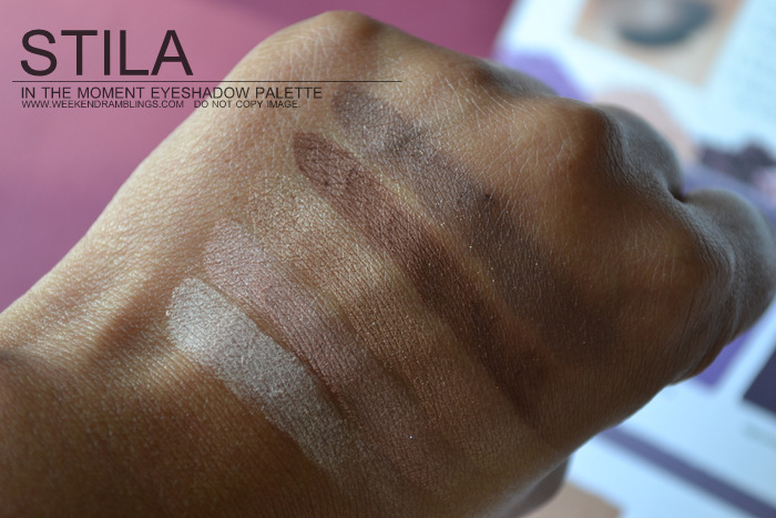 Stila In The Moment Eyeshadow Palette - Swatches - Desire, Wonder, Spontaneous, Whim, Captivate Stila In The Moment Eyeshadow Palette Sephora Sampler FOTD EOTD Instinct Impulse Glance Improvise Catalyst Desire Wonder Spontaneous Whim Captivate Indian Darker Skin Swatches Makeup Beauty Blog