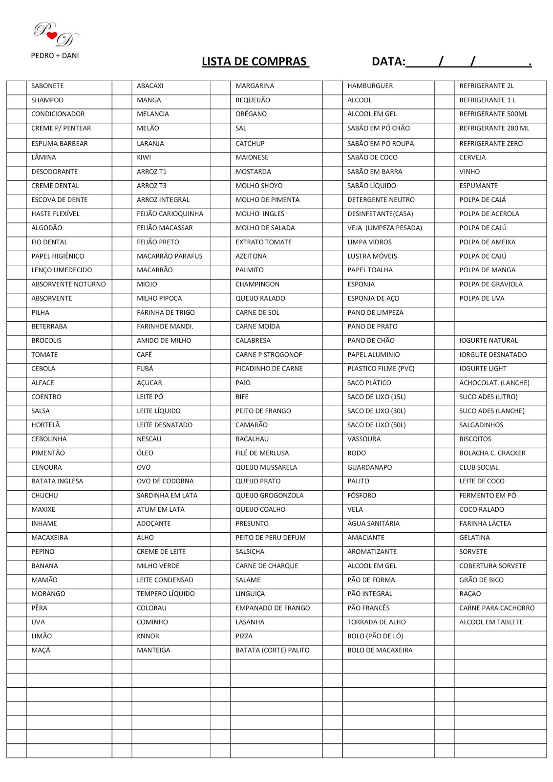 lista de compras de supermercado