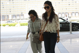Vanessa Hudgens and her Mom going to a meeting together