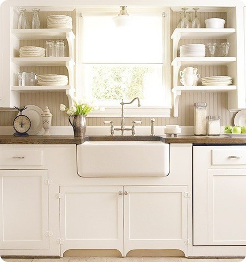 25 Stunning Open Kitchen Shelves Designs The Cottage Market These Simple Stacked Shelves Look Great Above This Farmhouse Kitchen Sink