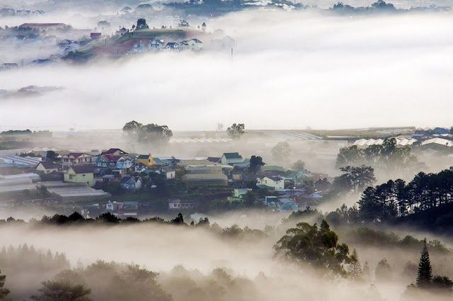 Khi nhung diem tham quan o Da Lat chim trong suong mu