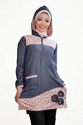 Blus bahan denims katun paris kapuchong