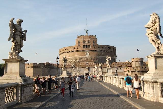 Castel Sant'Angelo and the statues of angels along the bridge in Rome, Italy Castel Sant'Angelo and the statues of angels along the bridge in Rome, Italy