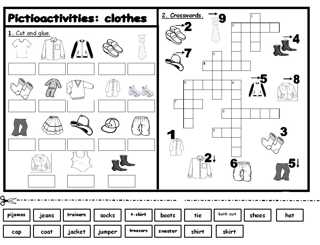 Fichas de inglés: Ficha Clothes 5: Clothes Crossword