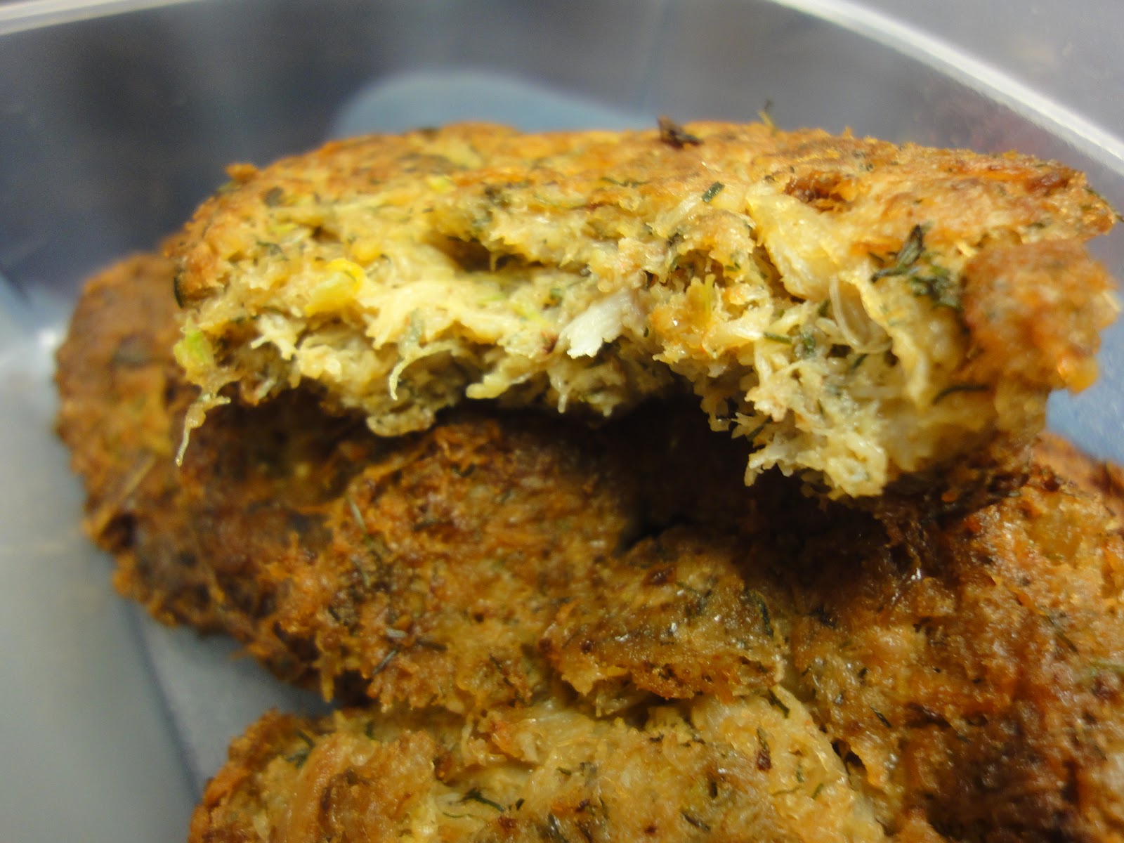 Paleo Transformation Breadless Crab Cakes w/ Yellow & Green Parmasean