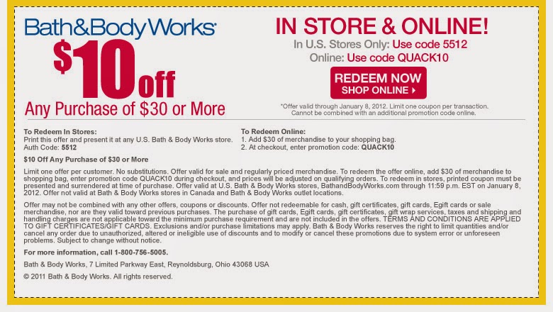 All About Bath and Body Works Bath And Body Works Coupons Printable. $10 Off Bath & Body Works Coupons (December) Print or show this Bath And Body Works Printable Coupons for get $10 off when you make an in store purchase of $30 or more.