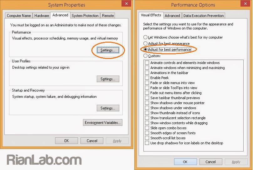 Adjust best performane visual effect
