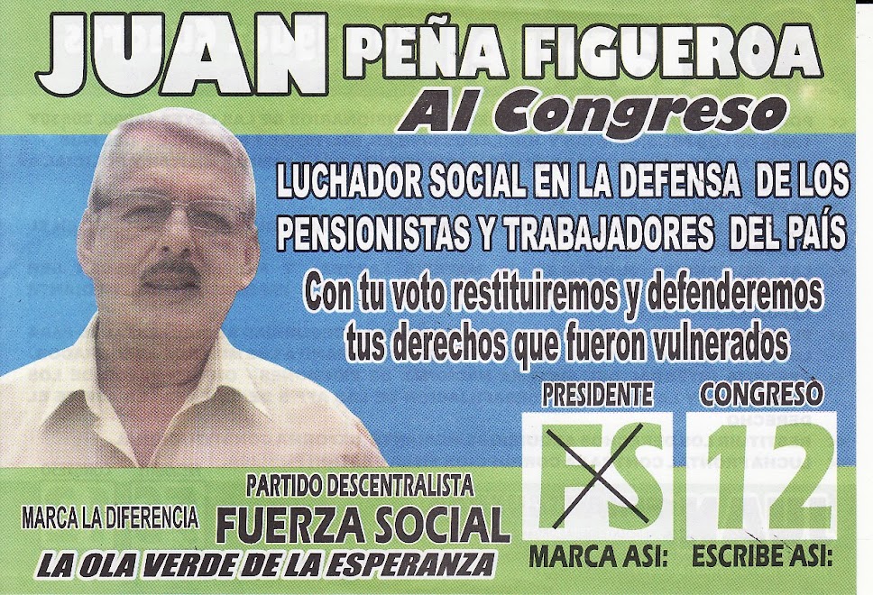 Juan Peña al Congreso con el Nro. 12 Fuerza Social