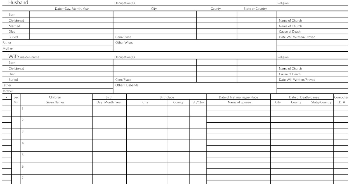 Free Family Group Record - From Ancestry.com ~ Teach Me Genealogy