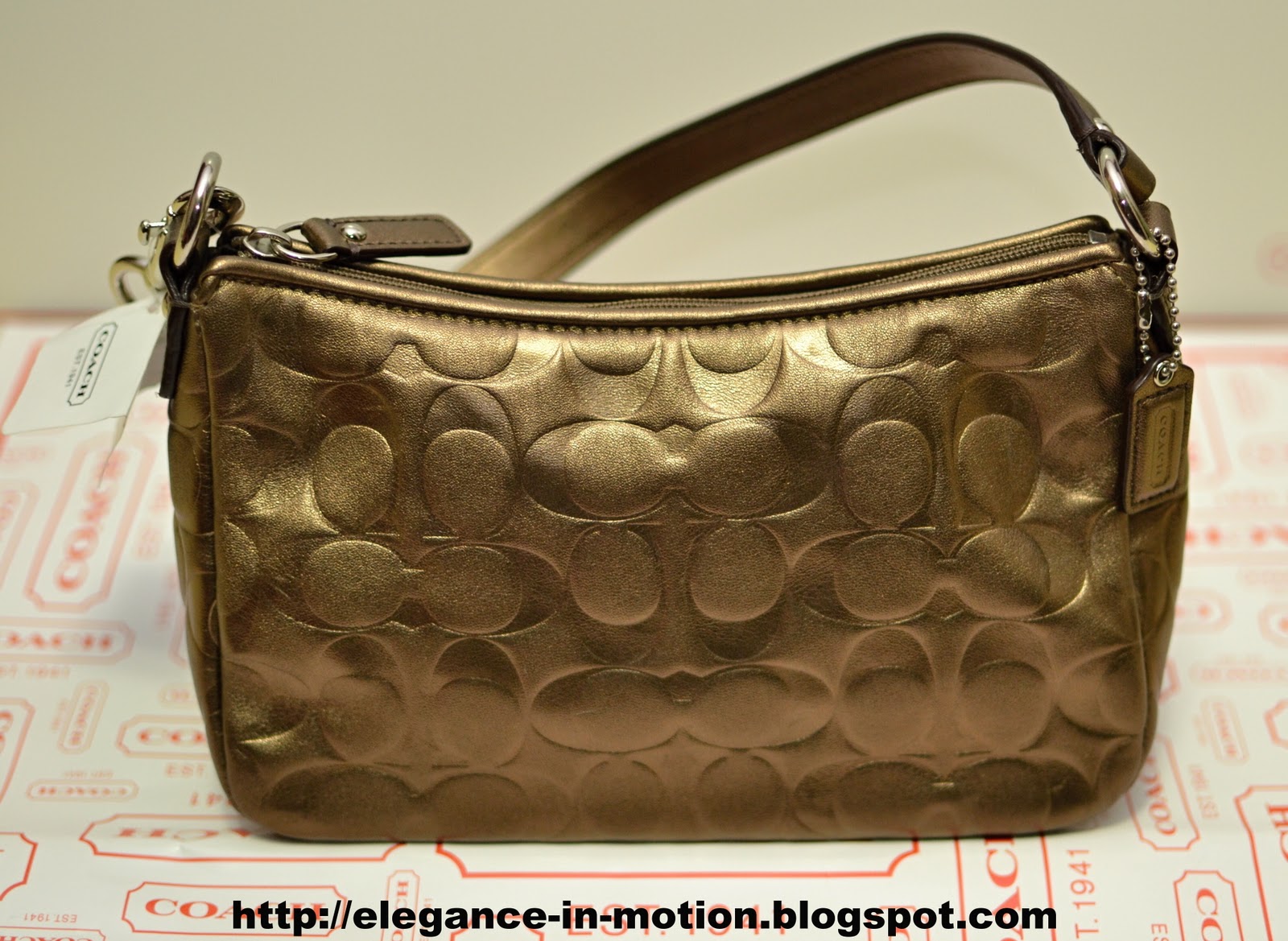 Elegance in Motion Coach Bronze Embossed Leather Purse Small Bag