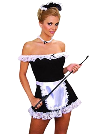 French Maid Costume SeXy 4 pieces Dress Apron Head & Neck Pieces
