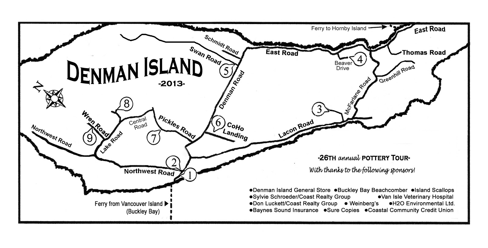 Denman Island Pottery Tour 2013 MAP