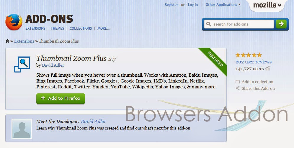 Browsers Addon Zoom Thumbnail Pictures in Firefox with Thumbnail Zoom