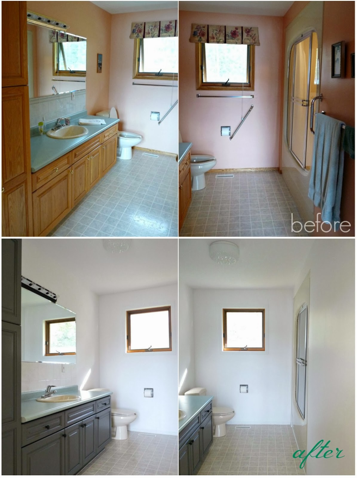 Apartment therapy before and after: corner table tv stand. bath ...