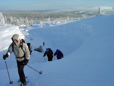 Snowshoeing at Hostel Ahopää in Saariselkä, Lapland. Snowshoeing at Hostel Ahopää in Saariselkä, Lapland.