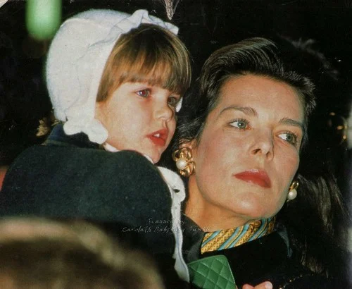 Princess Carolina of Monaco and daughter, Charlotte Casiraghi. Christmas 1990