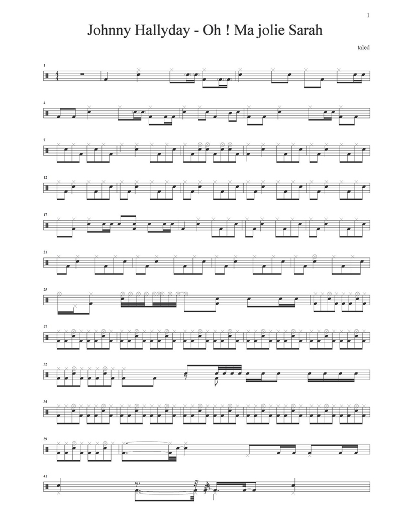 Partituras Para Bateria Johnny Hallyday Oh Ma Jolie Sarah