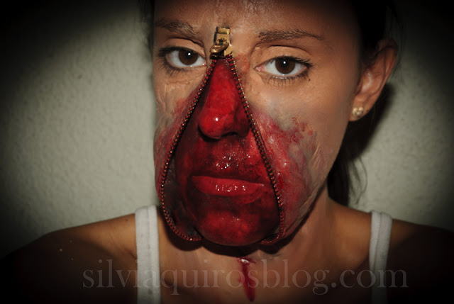 Maquillaje Halloween 5: Cremallera abierta en el rostro, Halloween Make-up 5: Open zipper on the face, efectos especiales, special effects, Silvia Quirós