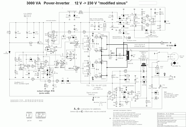 Circuit Diagram of 3000 watt power inverter 12V DC  to  230V AC