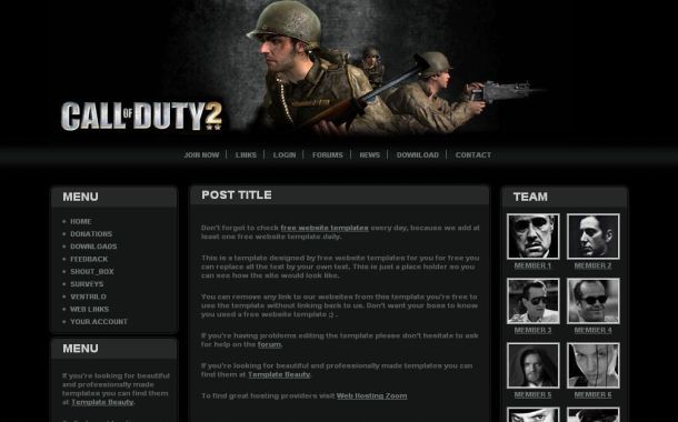 Free Call Of Duty Games CSS Website Template Free Call Of Duty Games CSS Website Template