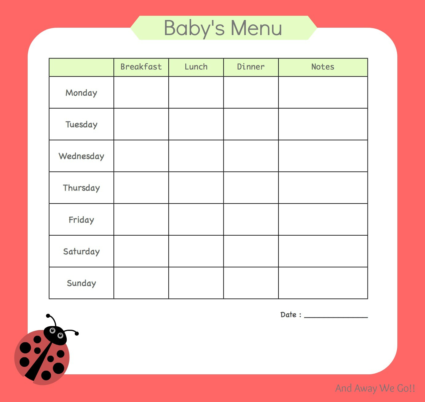 and away we go menu planning for baby