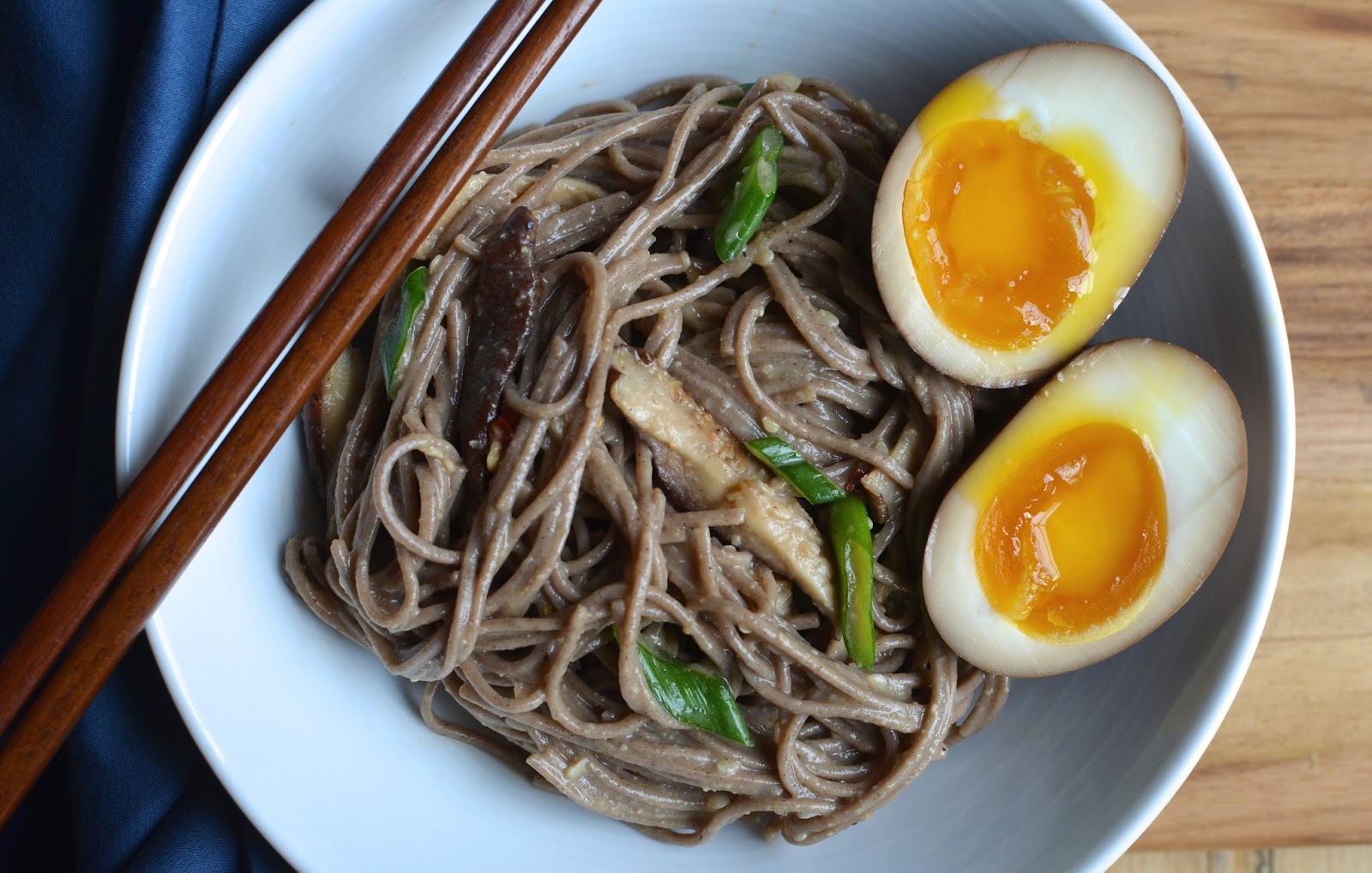 Playing with Flour Soy sauce eggs, with miso soba noodles