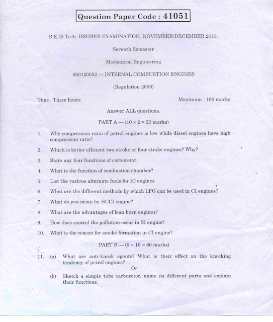 Internal Combustion Engine Previous Year Question Paper Btech UTU –  MechTuition