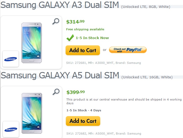 Unlocked Samsung Galaxy A5 Price Price of SIM free Galaxy A3 in USA