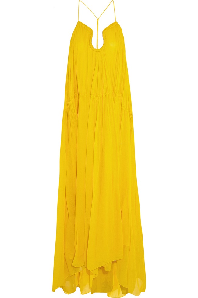 Chloé 2015 SS Yellow Crinkled Silk-Georgette Gown 