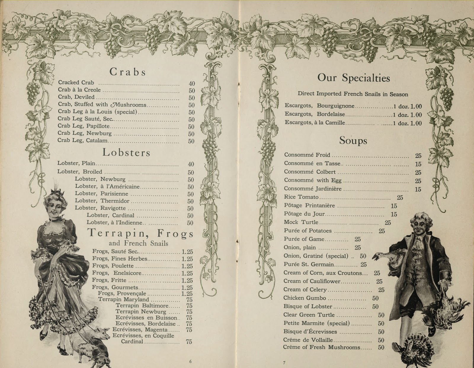 Old Poodle Dog menu interior, 1908. Courtesy of San Francisco History Center, San Francisco Public Library.