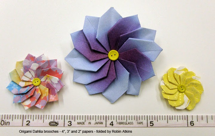 origami Dahlia flowers made with three different sizes of paper