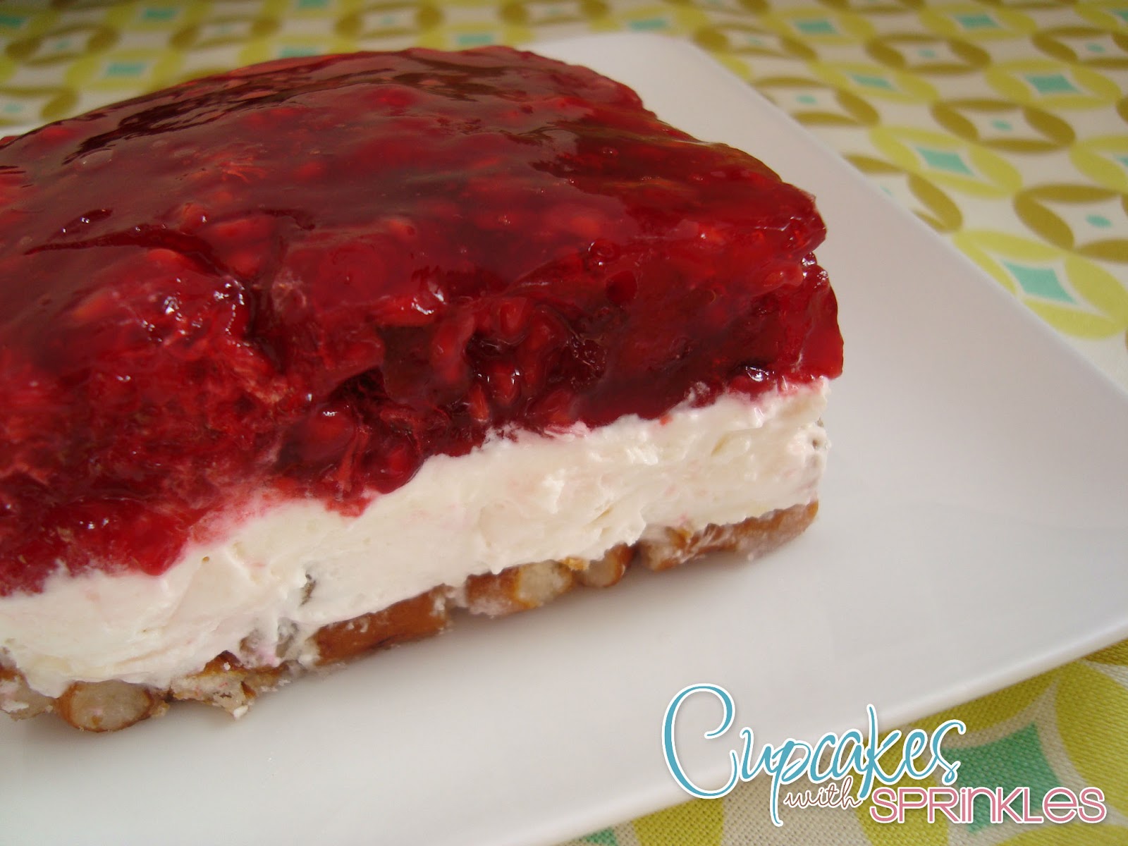 Cupcake with Sprinkles Raspberry Pretzel JellO