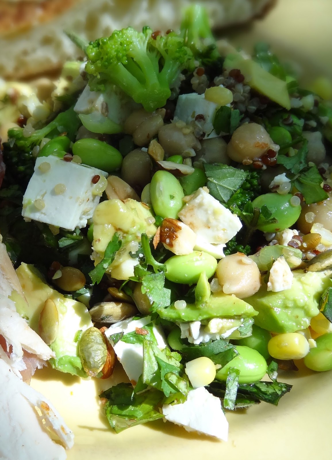 Scrumpdillyicious Quinoa Salad with Chickpeas, Edamame & Broccoli