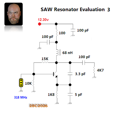 I moved the feedback capacitor to the collector as shown in many SAW resonator datasheets.