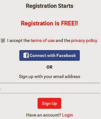 Masukkan email kemudian sign up Cara memperoleh pulsa dari facebook dan twitter