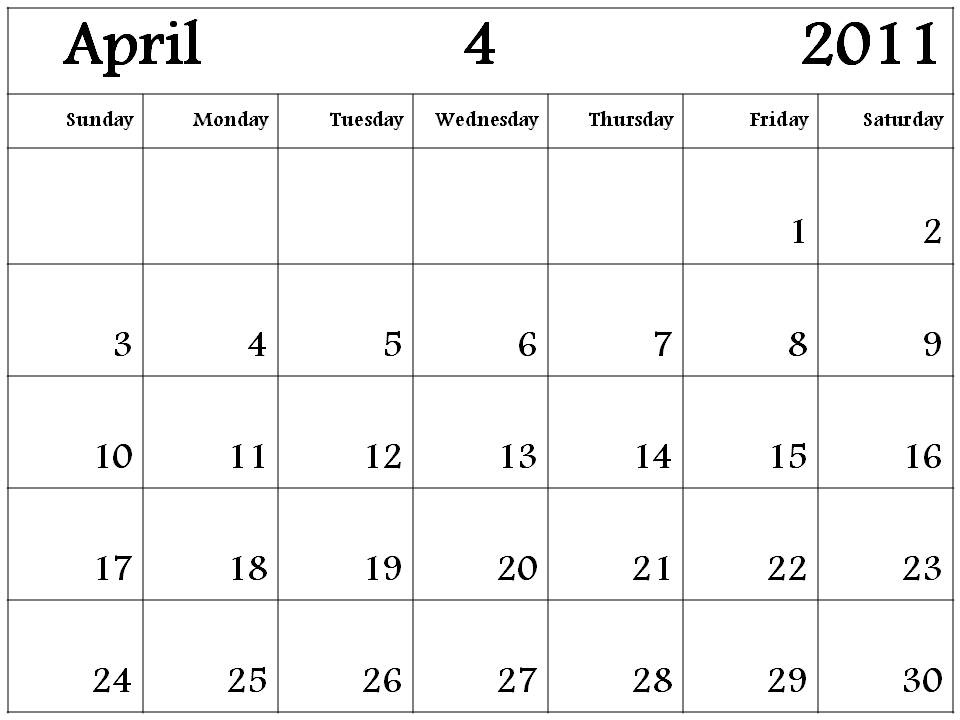 2011 calendar template april. CALENDAR TEMPLATE APRIL 2011