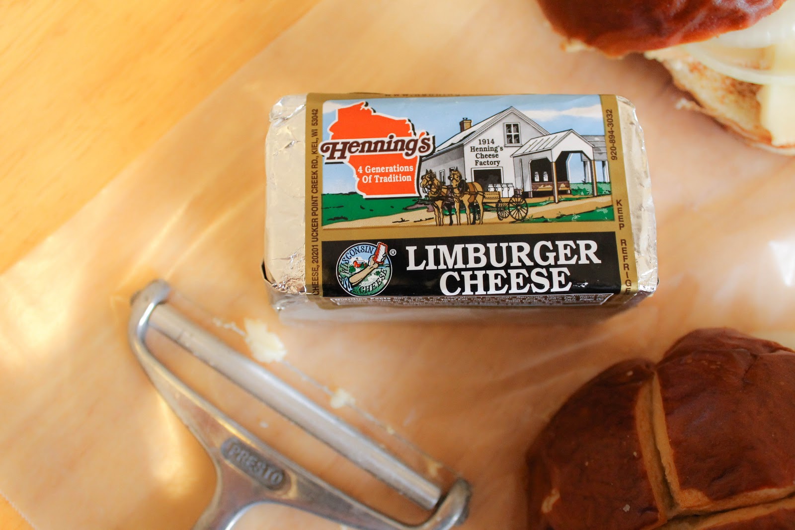 The Quixotic Table Pretzel Roll with Limburger and Vidalia Onion