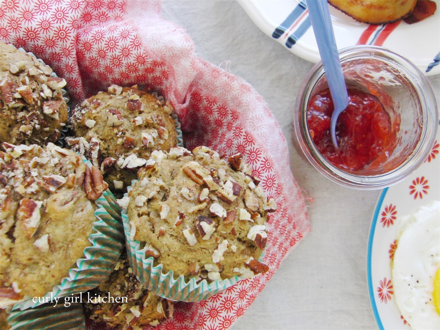 Curly Girl Kitchen Strawberry Rhubarb Jam and Banana Pecan Muffins