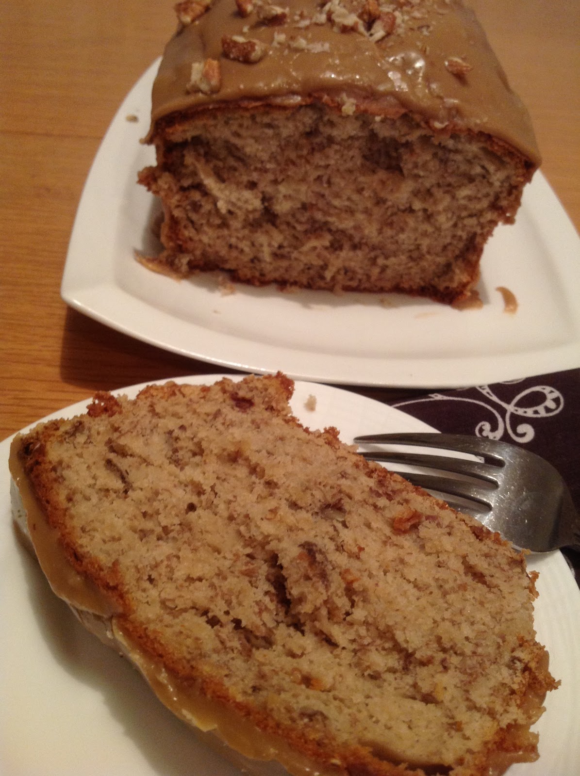 Craving Something Good Easy Banana Nut Bread with Caramel Frosting