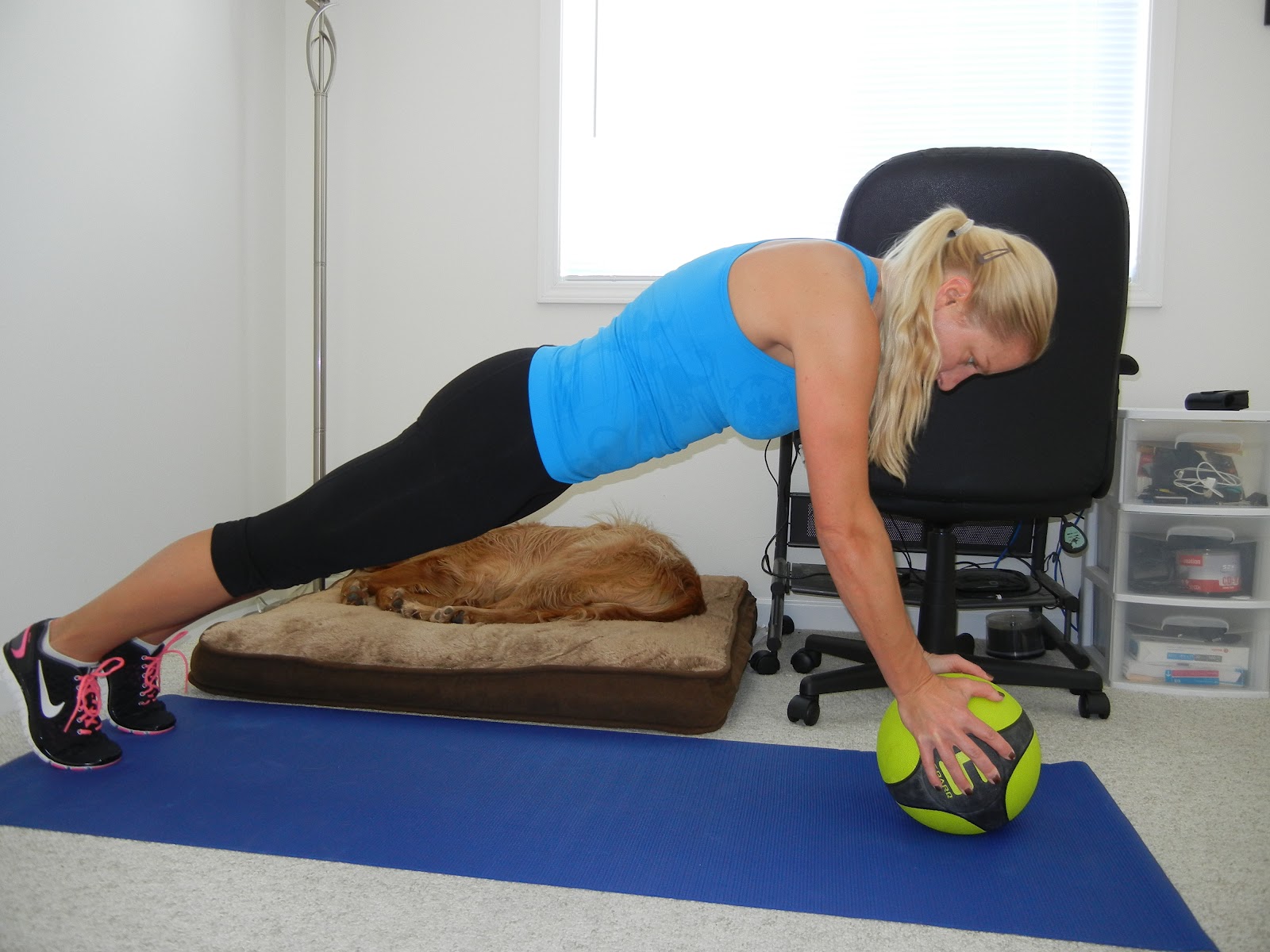 Medicine Ball Home Workout Blonde Ponytail