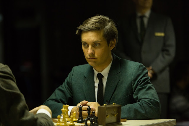 Tobey Maguire as the late great Bobby Fischer. Tobey Maguire as Bobby Fischer in Pawn Sacrifice