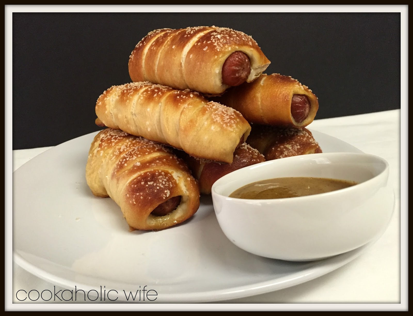 Cookaholic Wife Improv Challenge Pretzel Dogs with Honey Mustard