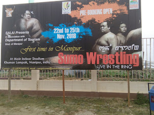 A Sumo wrestling advertisement at Loktak lake.