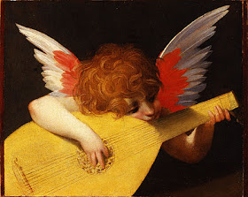 Cherub Puttling playing a lute