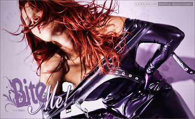 Sexy Bianca Beauchamp posing in Purple Latex Sexy Bianca Beauchamp posing in Purple Latex