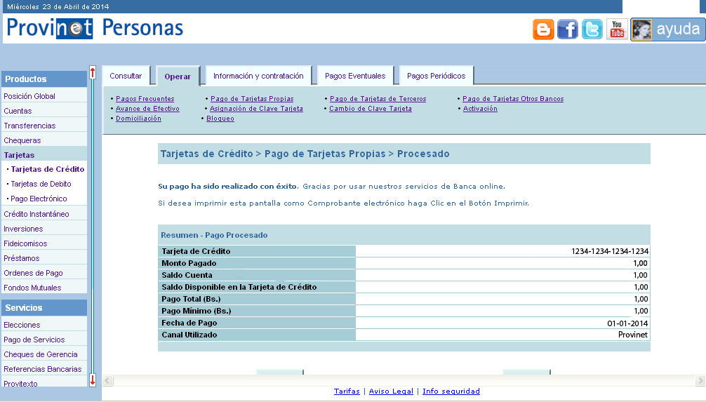 Pago de Tarjeta de Crédito Provinet Pago de Tarjeta de Crédito Provinet