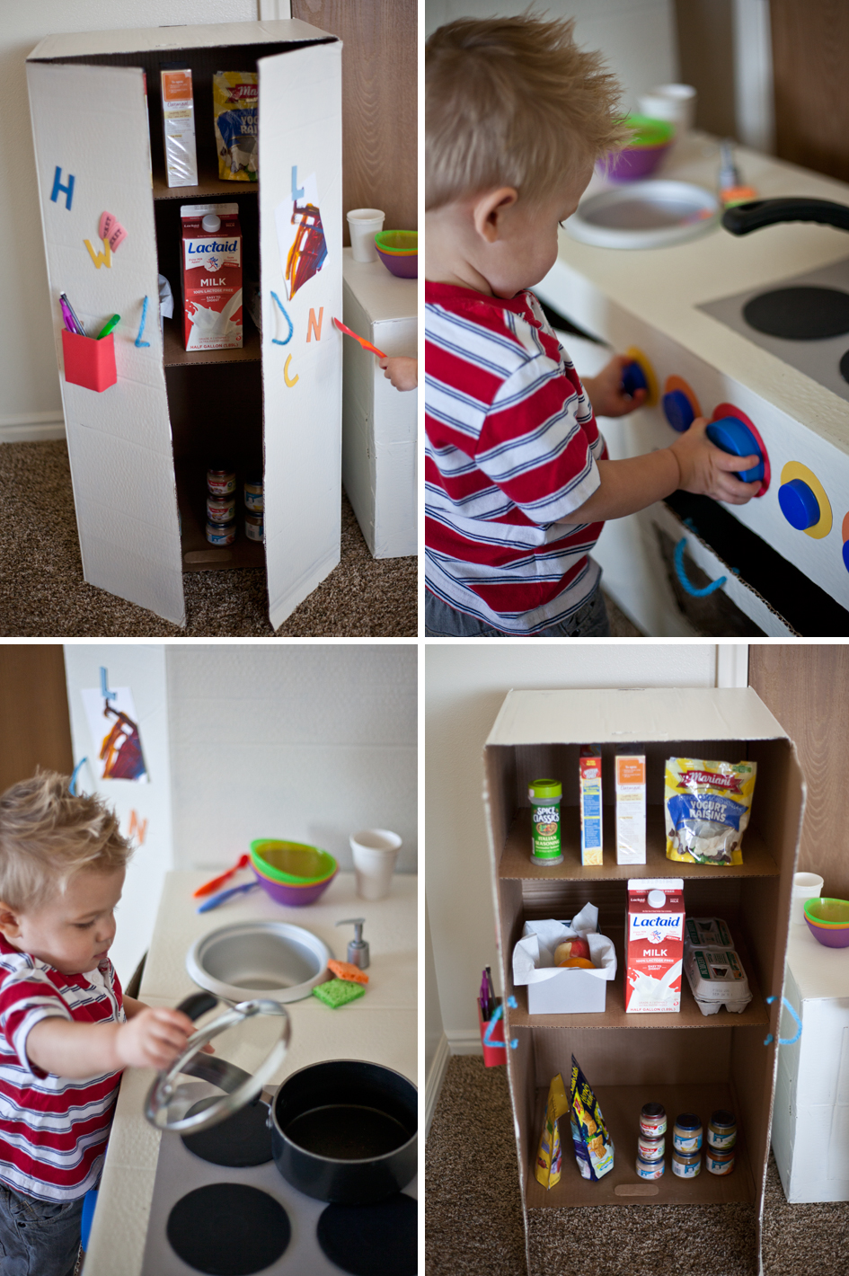 The Winns Play Kitchen from Cardboard Boxes