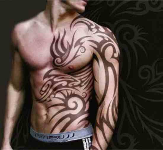 This tattoos name is tribal and it is done in solid shaded point