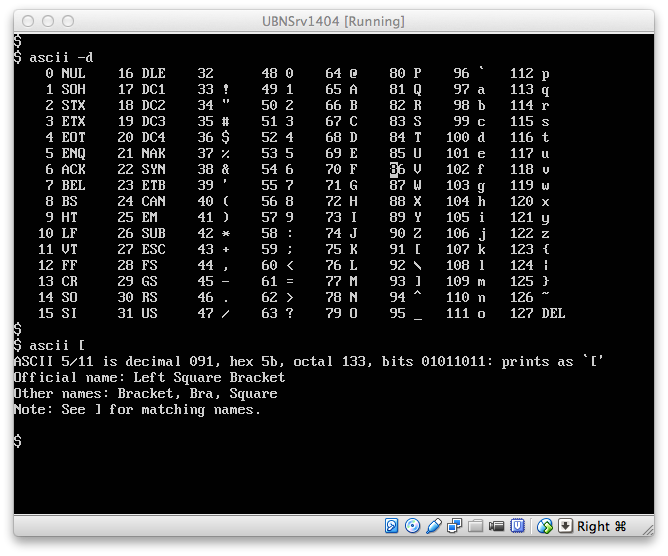 Ubuntu 用指令查詢 ASCII 代碼